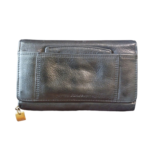 Rolfs Vintage Black Leather Wallet Tri-fold and Accordian Compartments - Picture 1 of 16